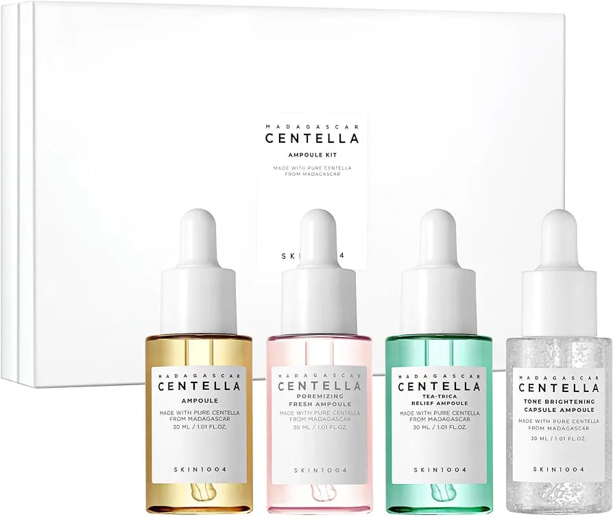 (Madagascar Centella Ampoule)،(Tea-Trica Relief Ampoule)،(Tone Brightening Ampoule)،(Poremizing Fresh Ampoule)